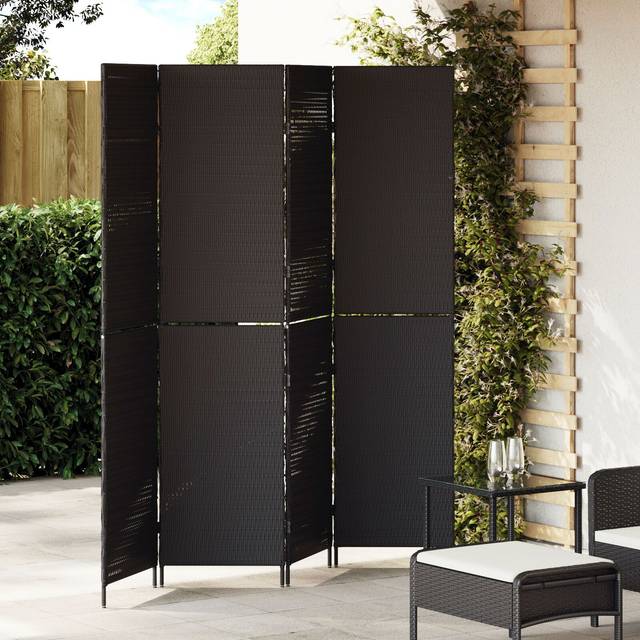 Rumsavdelare 4 Paneler Fällbar Svart 195x180 cm Poly Rattan