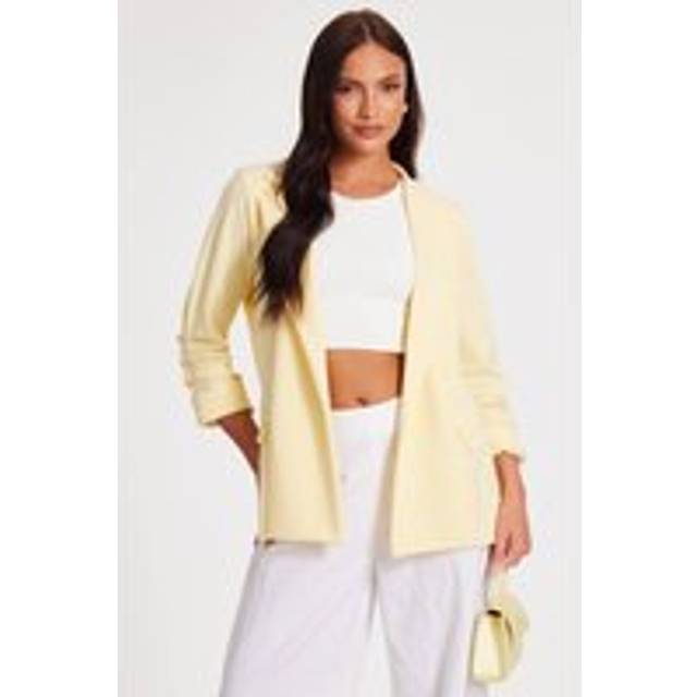 QUIZ Light Yellow Ruched Sleeve Blazer - 14