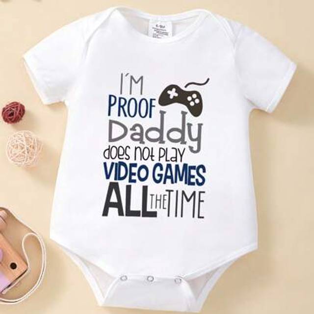 SHEIN Baby &#34;Baby Boy&#34; Slogan Print Round Neck Short Sleeve Casual Bodysuit, Suitable For Baby Boys And Girls