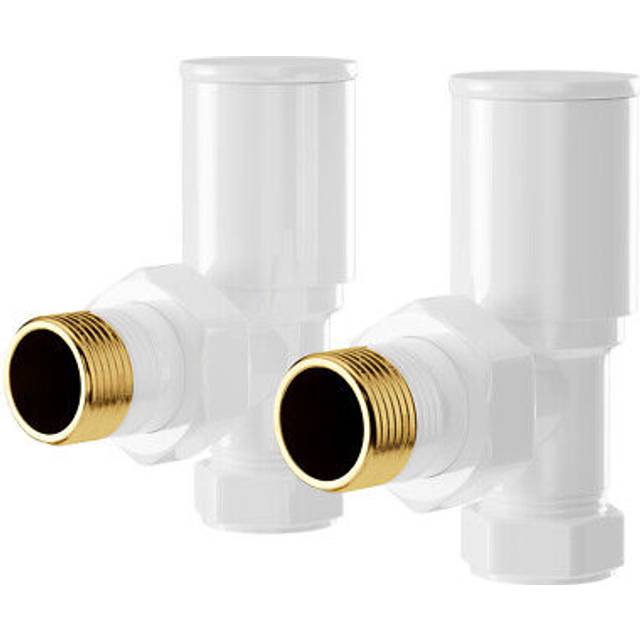 Wholesale Domestic Dias Round Angled Radiator Valves | White | Metal | 63.5mm x 74.9mm x 32mm