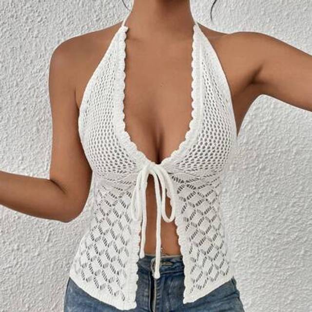 SHEIN Plus Size Bohemian Style Crochet Sleeveless Beach Cover Up Top Beachwear Summer Clothes Vacation Beach Cover Up Crochet Top ,Country Concert Outfit