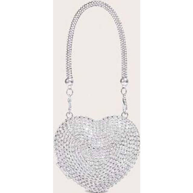 SHEIN Heart-Shaped Diamond Party Clutch Bag, Kids Mini Backpack For Party, Banquet, Formal Dress, Silver/Gold Rhinestone Wrist Strap, Luxury Women&#39;s Fashion