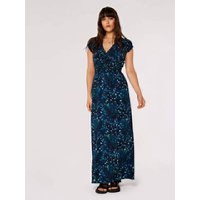 Womens Cheetah Smocked Maxi Dress - Navy - 8