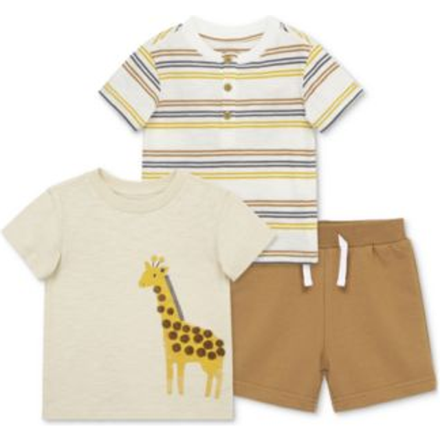Little Me Baby Boys Beige & Brown Giraffe Shorts Set - Beige/Brown - 12 month