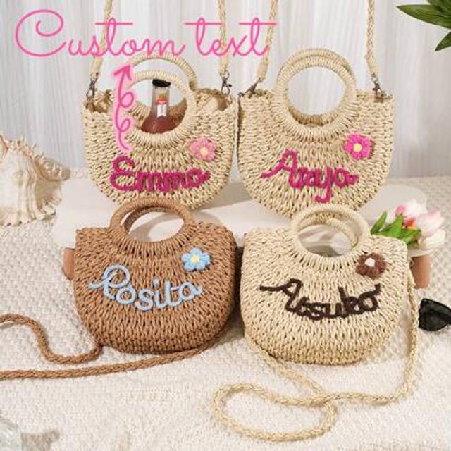 SHEIN 1pc Personalized Custom Name Woven Bag, Beach Vacation Beach Bag, Fashion Tote Bag, Ideal Gift For Bridesmaid, Party, Birthday, Christmas,Multifunctio