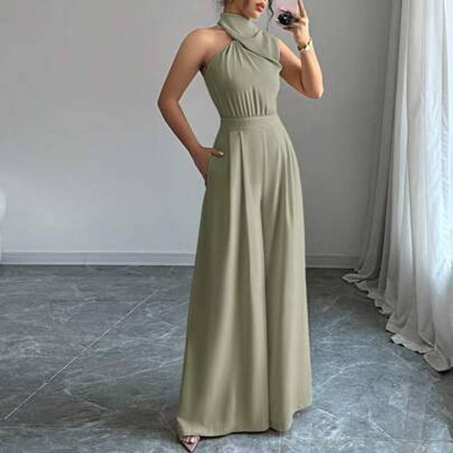 Firerie Women&#39;s Turtleneck Sleeveless Wide Leg Jumpsuit