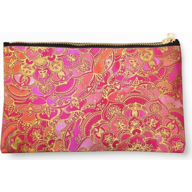 Makeup Bag Hot Pink and Gold Baroque Floral Pattern Cosmetic Organizer Tyvek Paper Bags Zipper Pouch