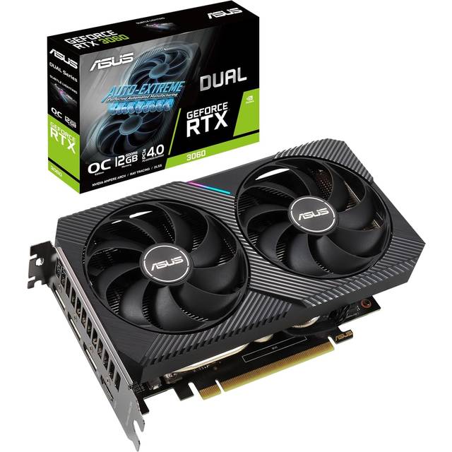 ASUS Dual GeForce RTX 3060 V2 OC Edition 90YV0GB2-M0NA10 Grafikkort (GDDR6), Svart, 12 GB
