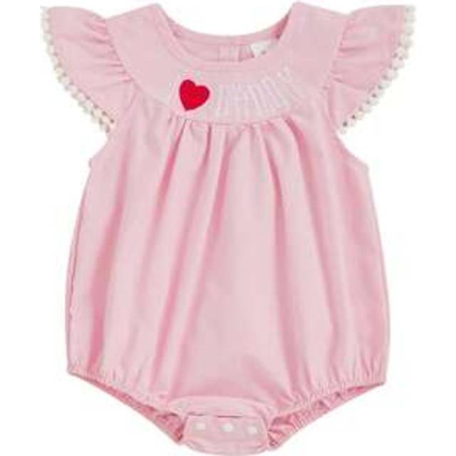 SHEIN Baby Girls Romper, Fly Sleeve Crew Neck Embroidery Letters Infant Bodysuit Summer Clothes For Casual Daily