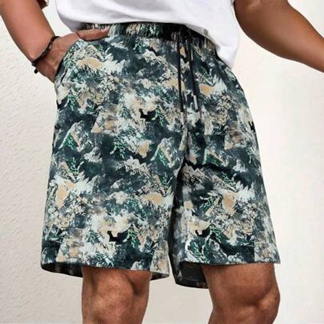 SHEIN Men&#39;s Summer Tie Dye Floral Chiffon Casual Loose Shorts, Thin Breathable Straight 5-Point Beach Shorts