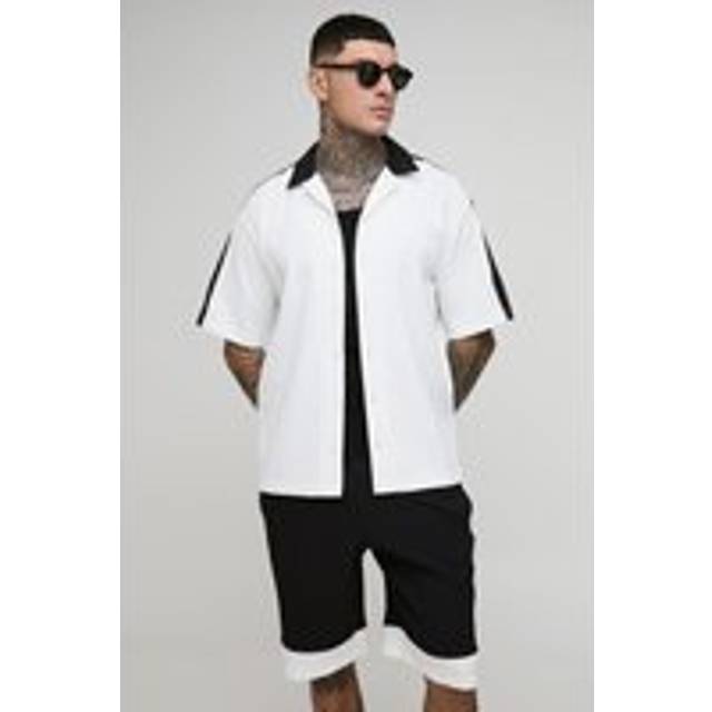 Tall Oversized Pleated Short Sleeve Panel Shirt & Short Set - Black - M