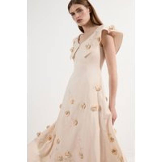 Petite Cotton Applique Bardot Woven Maxi Dress - Taupe