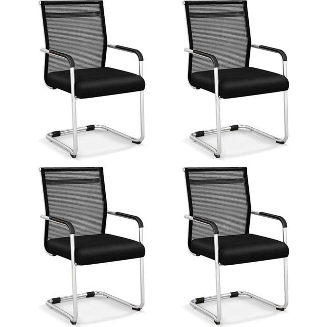 Stackable Office Reception Chairs Set of 4 Mid Back Guest Chairs