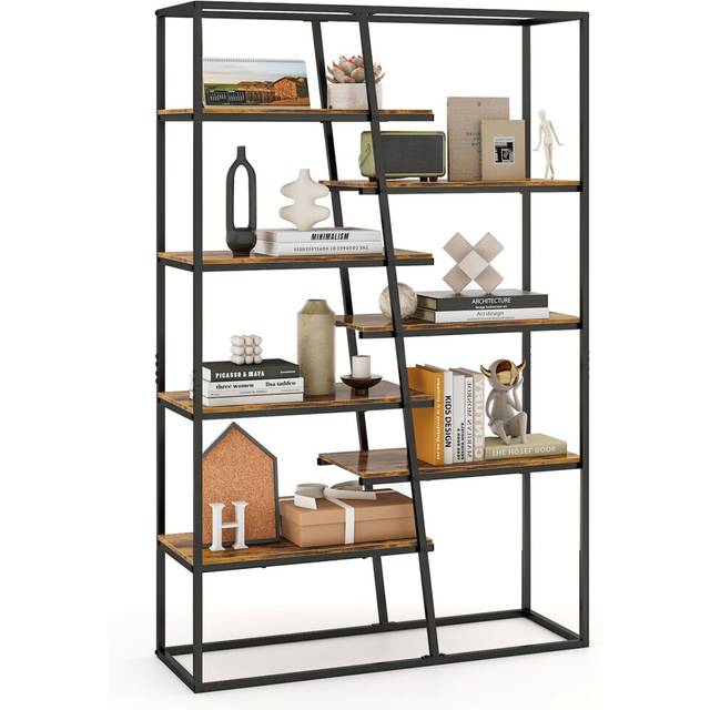 Tall Bookshelf 7-Tier Industrial Etagere Bookcase Display Rack-Brown