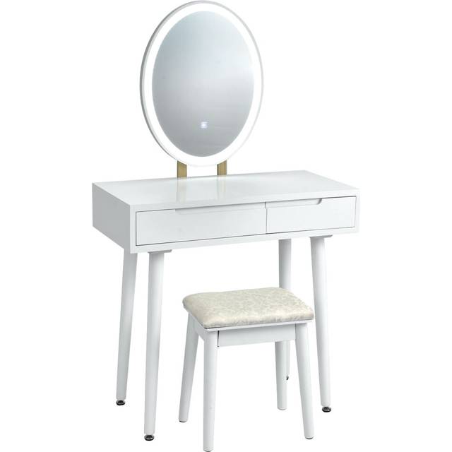 Vanity Table Set with Lighted Mirror & 3 Color Lighting Modes-White