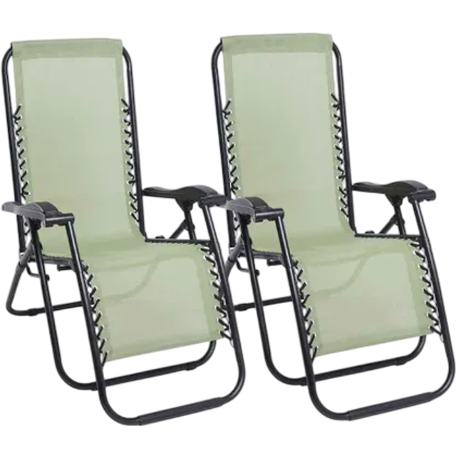 2 Pack Garden Zero Gravity Patio Sun Chair Set Folding Lounger - Pale Green - One Size