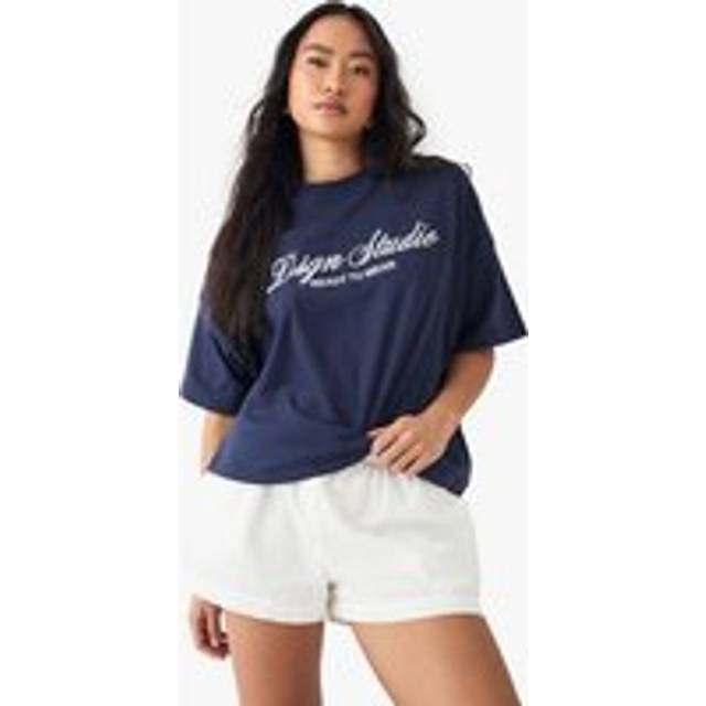 Womens Dsgn Studio Embroidered Oversized T-Shirt - Navy - Xs, Navy
