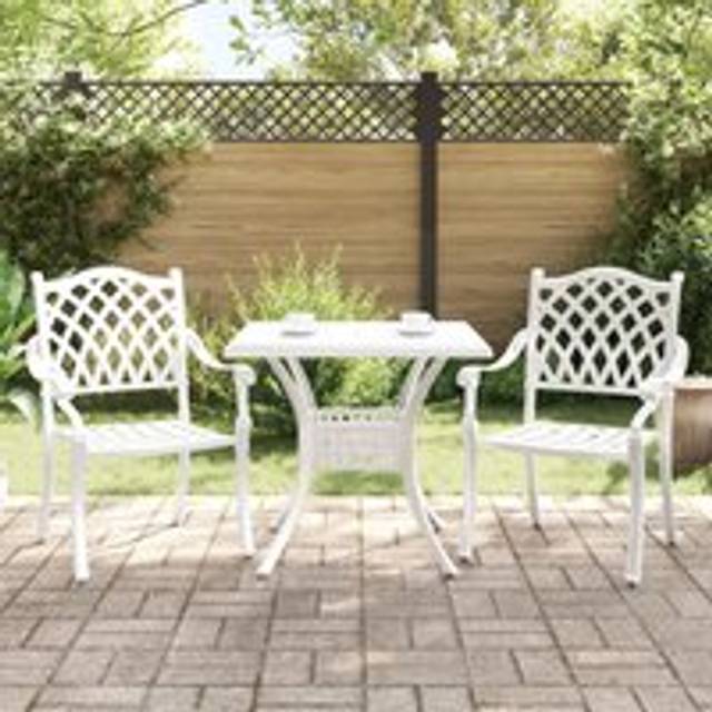 3 Piece Garden Bistro Set - White Cast Aluminum - One Size