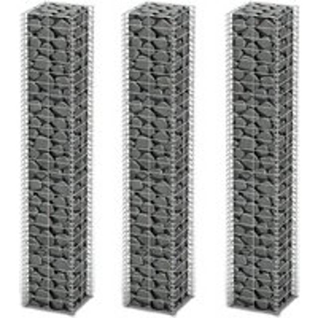 Gabion Set 3 pcs Galvanised Wire 25 x 25 x 150 cm - Silver - One Size