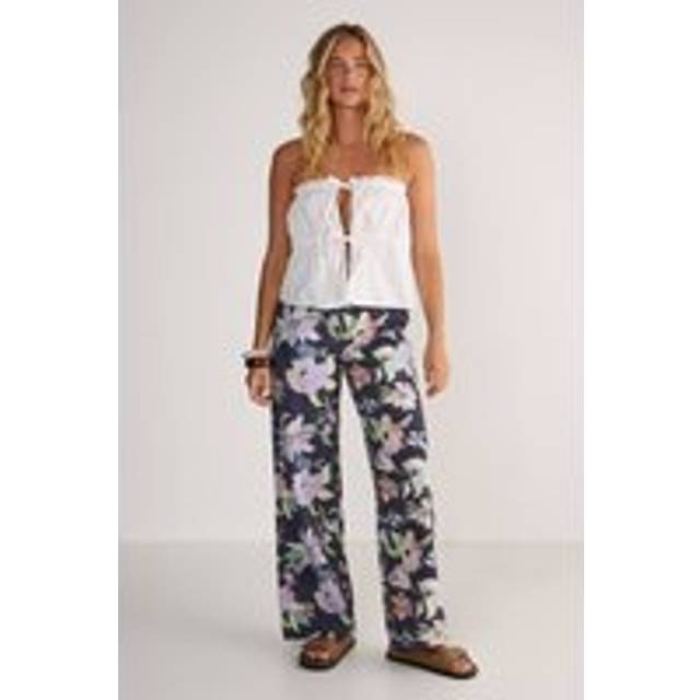 Floral Print Denim Wide Leg Jean - Black - 12