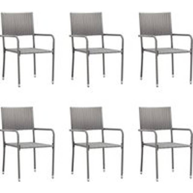 Garden Dining Chairs 6 pcs Stackable Grey Poly Rattan - One Size