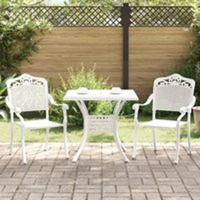 3 Piece Garden Bistro Set White Cast Aluminium - One Size