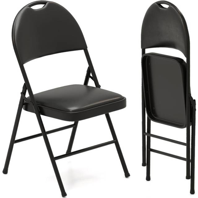 2 Pack Folding Chairs Padded Party Chairs w/ Carry Handle-Black