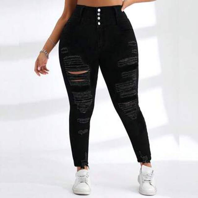 SHEIN New Navy Blue Skinny High Stretchy Slim Waist High Rise Plus Size Women Denim Jeans