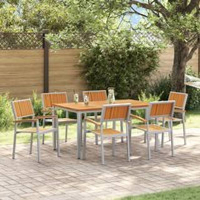 Garden Dining Set Set of 7 Grey Metal Tough and Ready - One Size
