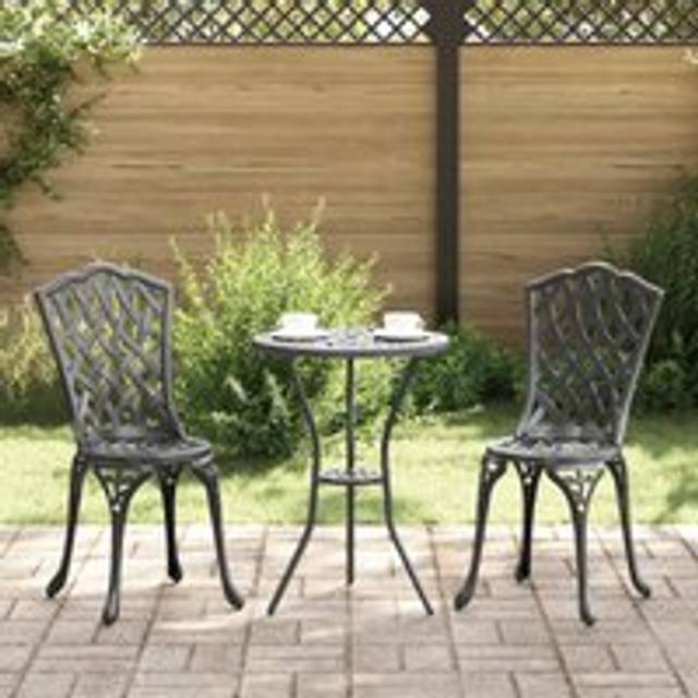 3 Piece Garden Bistro Set - Black Cast Aluminum - One Size