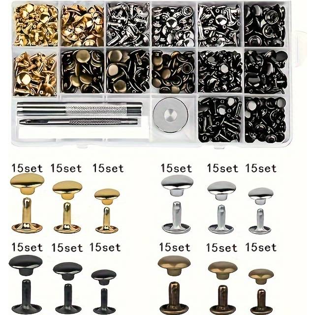 TEMU 360/180pcs Leather Rivets Set Hole Punch Tool 6/8mm Round Rivets Leather Craft Shoe Bag Belt Garment Bracelet Decoration Diy Repair Tool