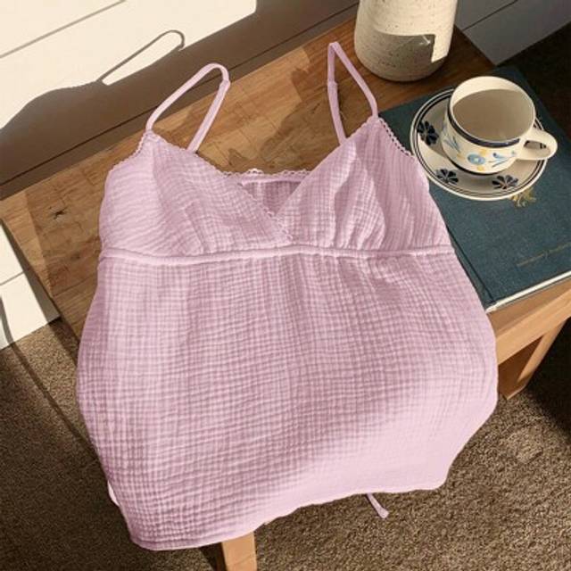Comfortcana Pink Knit Cotton Fitted Casual Summer Tank Top For Women