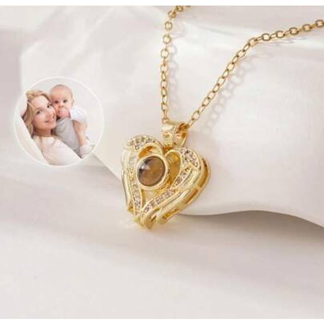 SHEIN 1pc Customized Colorful Photo Feather Crystal Projection Necklace, Stainless Steel Photo Projection Feather Crystal Pendant Necklace, Memorial Photo F
