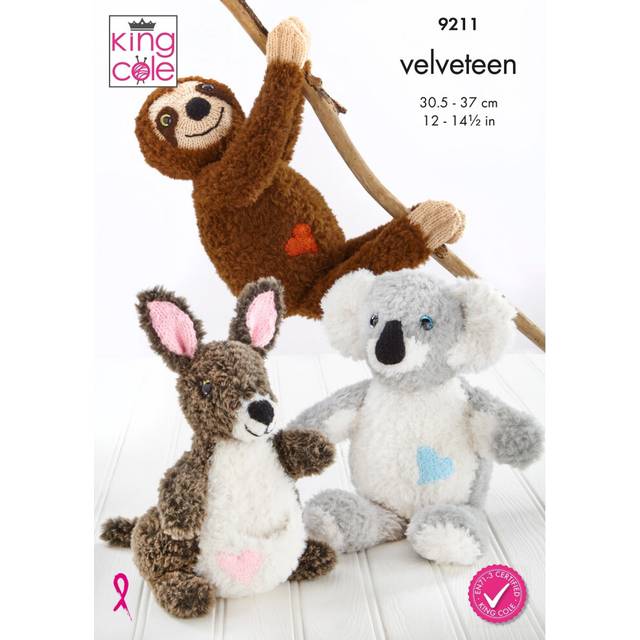 King Cole Knitting Pattern for Koala Sloth & Kangaroo Toys 9211