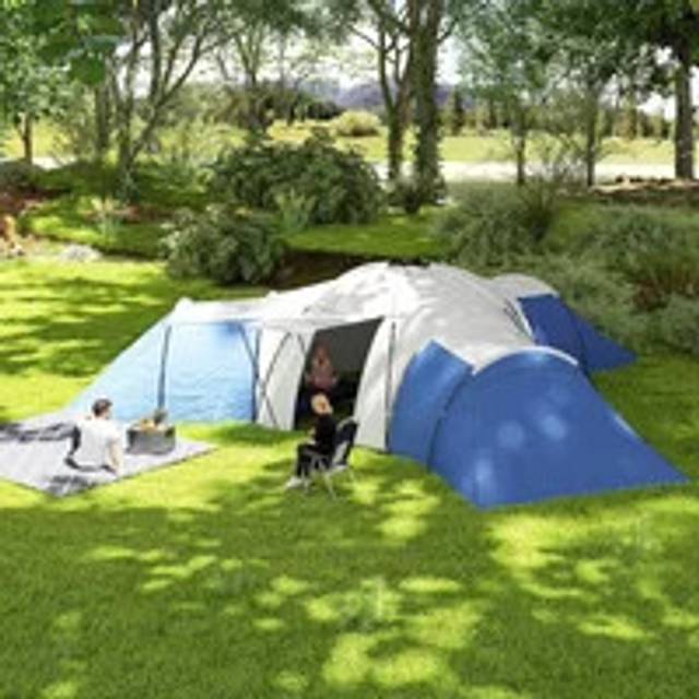 Outsunny Large Tunnel Tent with 3 Bedroom, Living Area and Porch - Blue - One Size