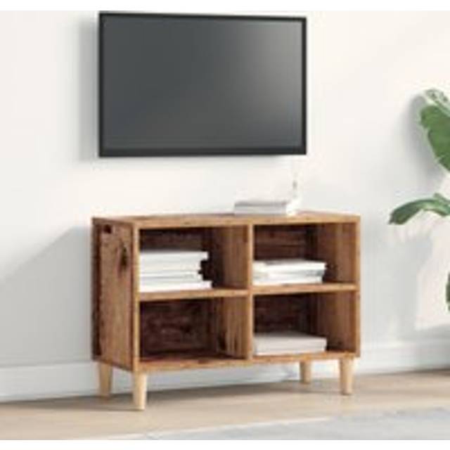 TV Cabinet with Wooden Leg Old Wood 69.5x30x50 cm - Brown - One Size