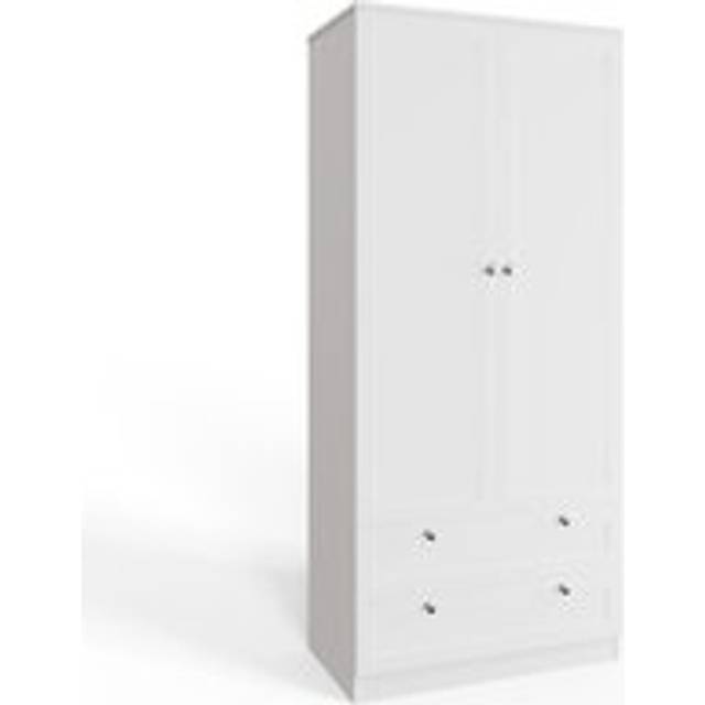 White 2 Door Wardrobe With 2 Drawers Panelled Modern Design - One Size