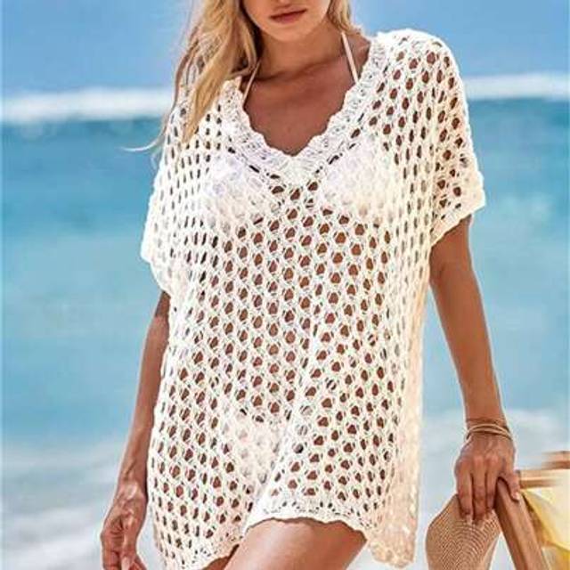 SHEIN Sexy European Style Hollow-Out Knitted Cover-Up For Beach Swimsuit, Summer Fashion