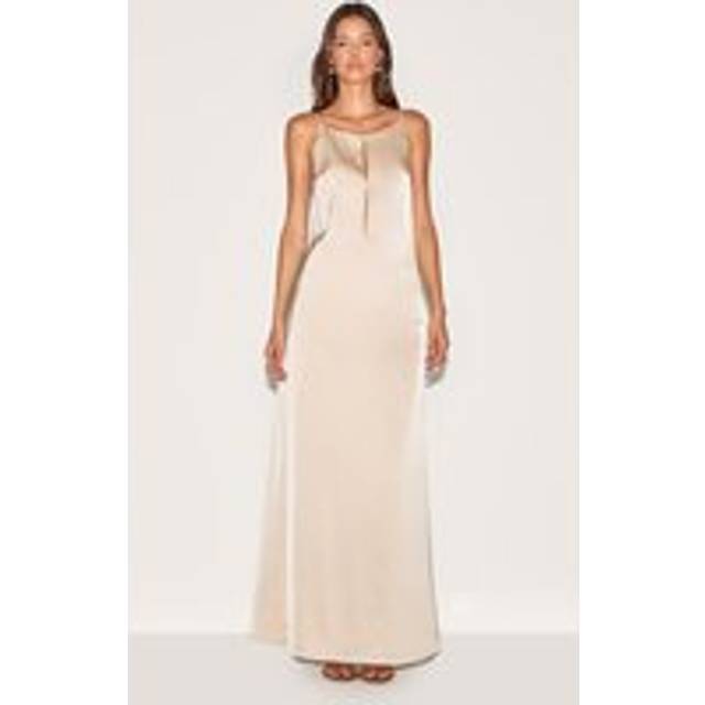 Natural Satin Keyhole Cut Out Slip Dress, Natural - 12