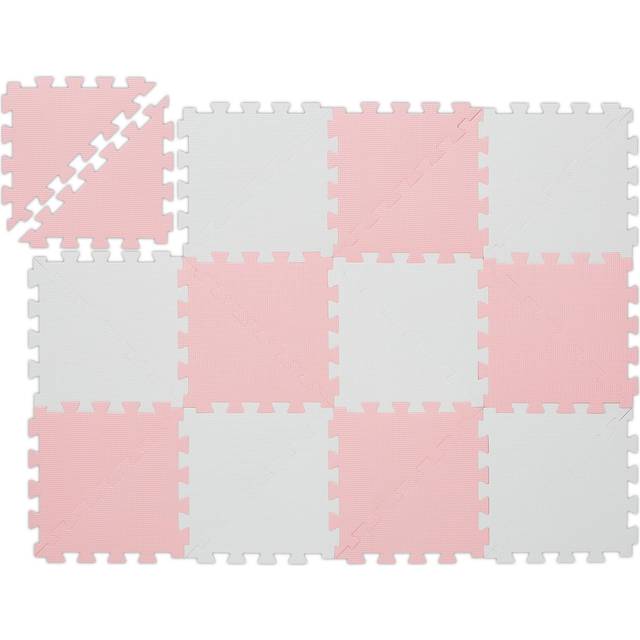 Relaxdays Pusselmatta, 12-delad lekmatta, föroreningsfri, EVA-skum, barnrum, 114 x 86 cm, rosa/vit, 114 x 86 cm