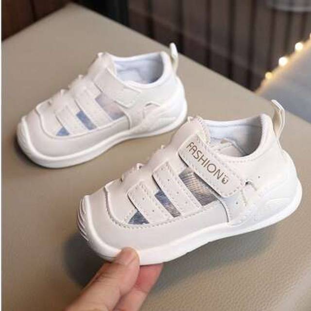 SHEIN Toddler Kids Summer Closed Toe Sandals Beach Shoes, New Fashion Unisex Boys Girls Canvas Hook-And-Loop Hollow Out Shoes