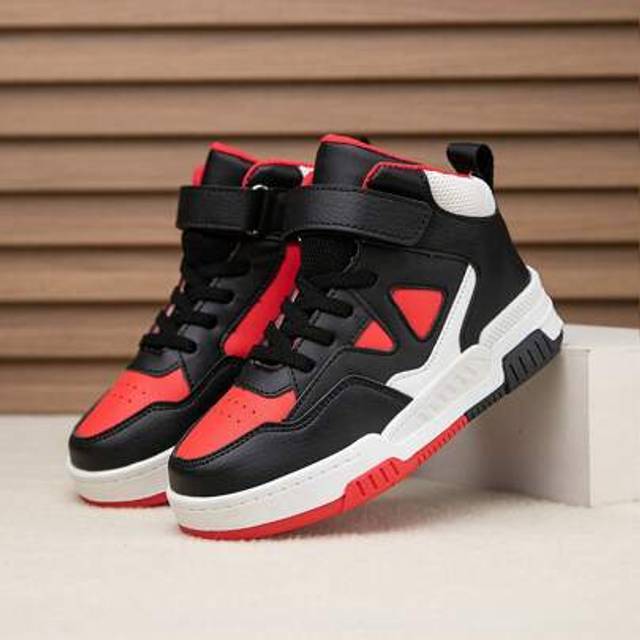 SHEIN 1 Pair Children High-Top Sneakers, PU Leather Sports Shoes For Indoor/Outdoor Casual Running, Easy Wear, Lightweight Anti-Slip Breathable Comfortable,