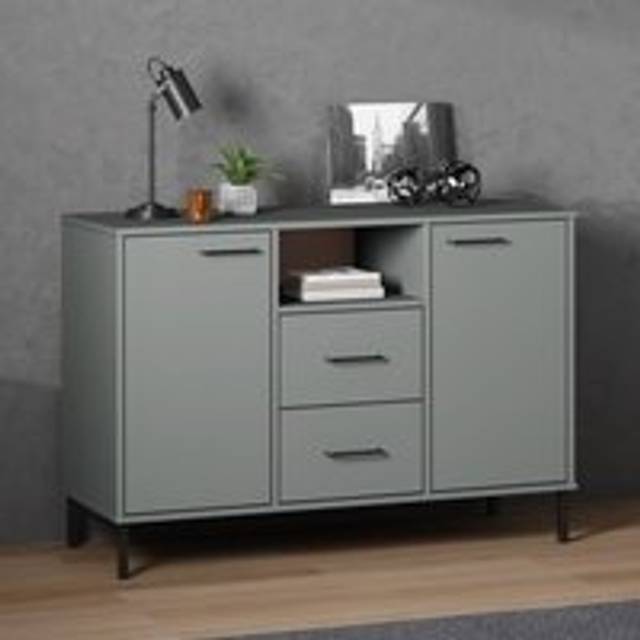 Sideboard with Metal Legs Grey 113x40x77 cm Solid Wood OSLO - One Size