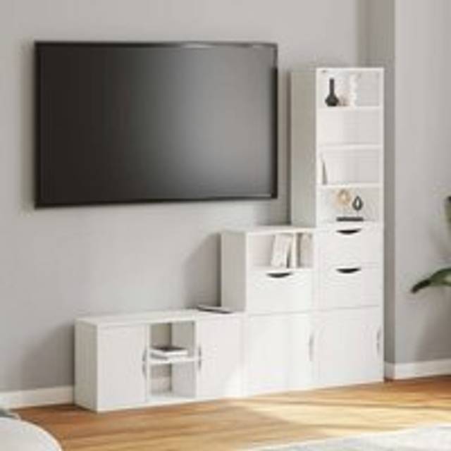 4 Piece TV Units with Storage ODDA White Solid Wood Pine - One Size