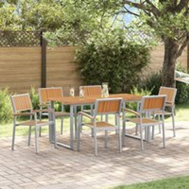 Garden Dining Set Set of 7 Grey, Brown Powder-Coated Steel Tough - One Size