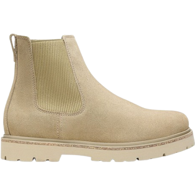 BIRKENSTOCK Highwood Damen Echtleder-Schuhe Alltags-Stiefel Chelsea-Schuhe aus Velourleder Schlupf-Schuhe Schmale Weite 1025737 Beige