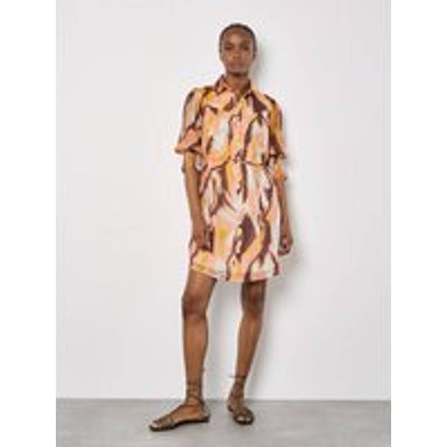 Womens Painterly Swirls Shirt Mini Dress - Orange - 18