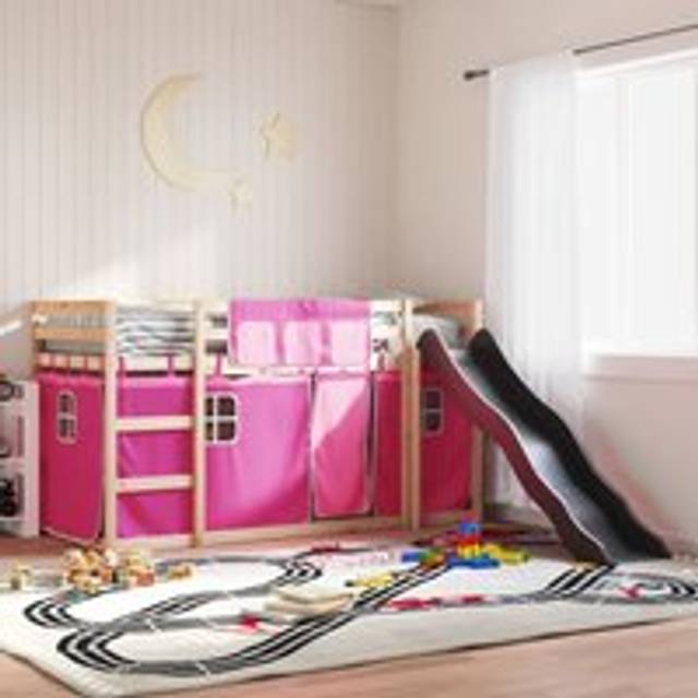Bunk Bed without Mattress with Slide and Curtains Pink 90x190 cm Single - One Size