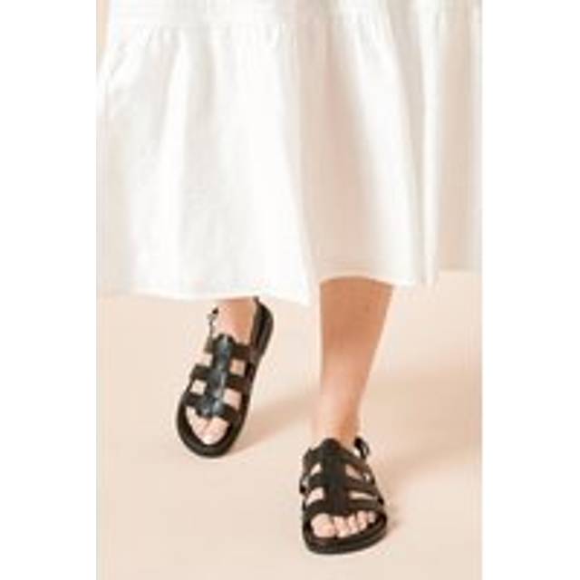 Womens Zosia Faux Leather T Bar Strappy Footbed Sandals - Black - 3