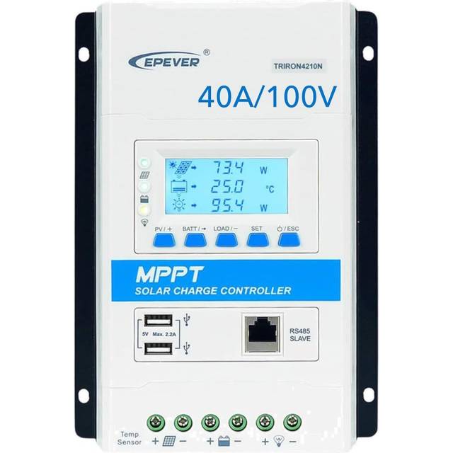enjoysolar SolarV EPEVER Triron 4210N MPPT solladdningsregulator/Charge Controller, 40 A, automatisk detektering 12/24 V, max. PV-ingångsspänning 100 V